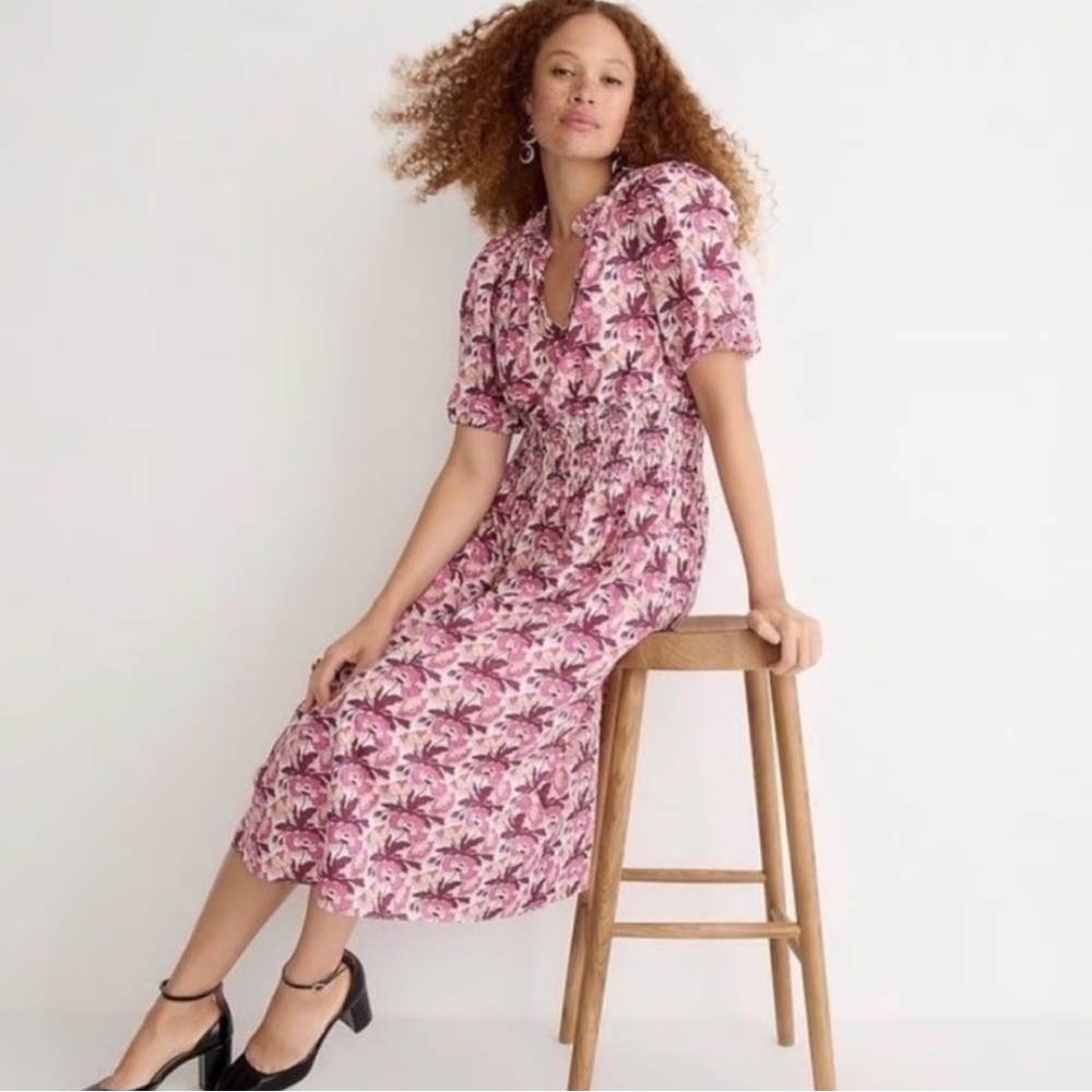 NWT J.Crew Liberty fabric smock waist midi dress butterfield floral print